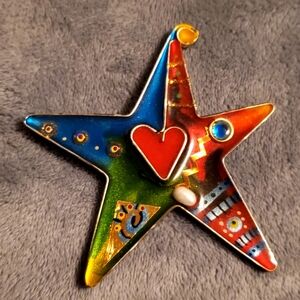 Vintage Yossi Steinberg Artist Handmade Brooch Pin Multi-Color And Earrings